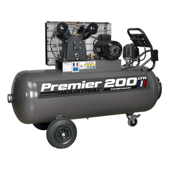 Sealey Air Compressor 200L Belt Drive 3hp with Front Control Panel 415V 3ph Sealey - Town Tools 