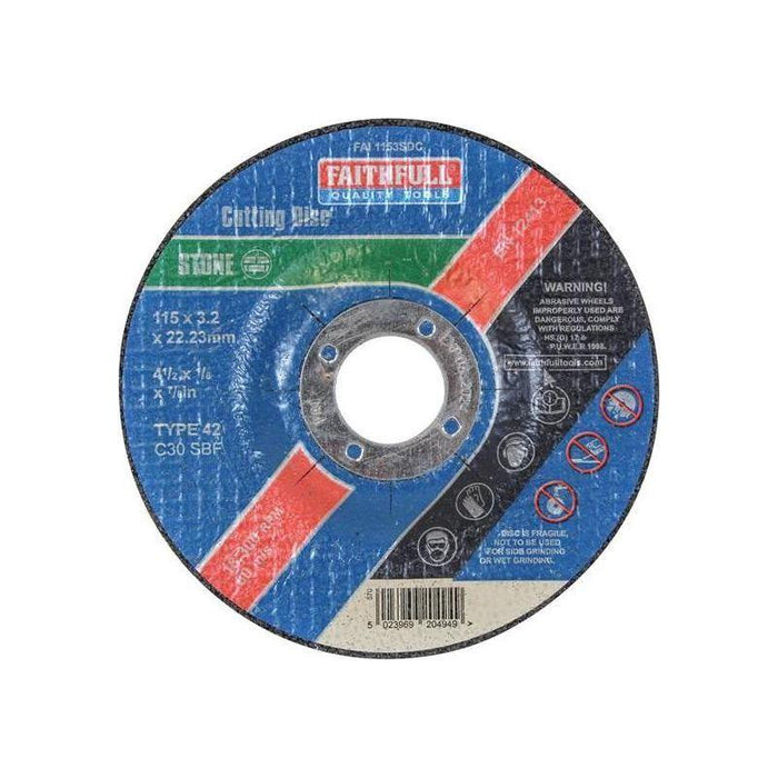 Faithfull Depressed Centre Stone Cutting Disc 115 x 3.2 x 22.23mm Faithfull - Town Tools