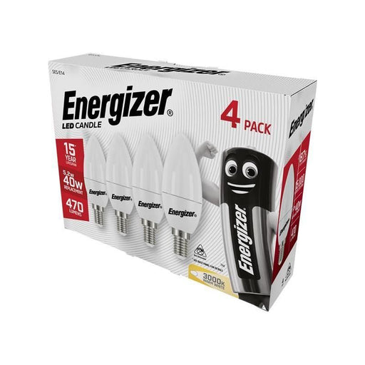 Energizer® LED SES (E14) Opal Candle Non-Dimmable Bulb, Warm White 470 lm 5.2W (Pack 4) Energizer® - Town Tools