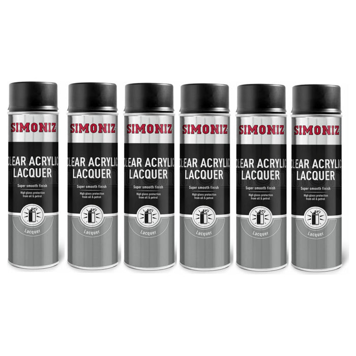 6x Simoniz Clear Acrylic Lacquer Smooth High Gloss Aerosol Spray Paint 500ml Simoniz - Town Tools 