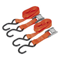 Sealey Cam Buckle Tie Down 25mm x 2.5m Polyester Webbing with S-Hooks 500kg Brea