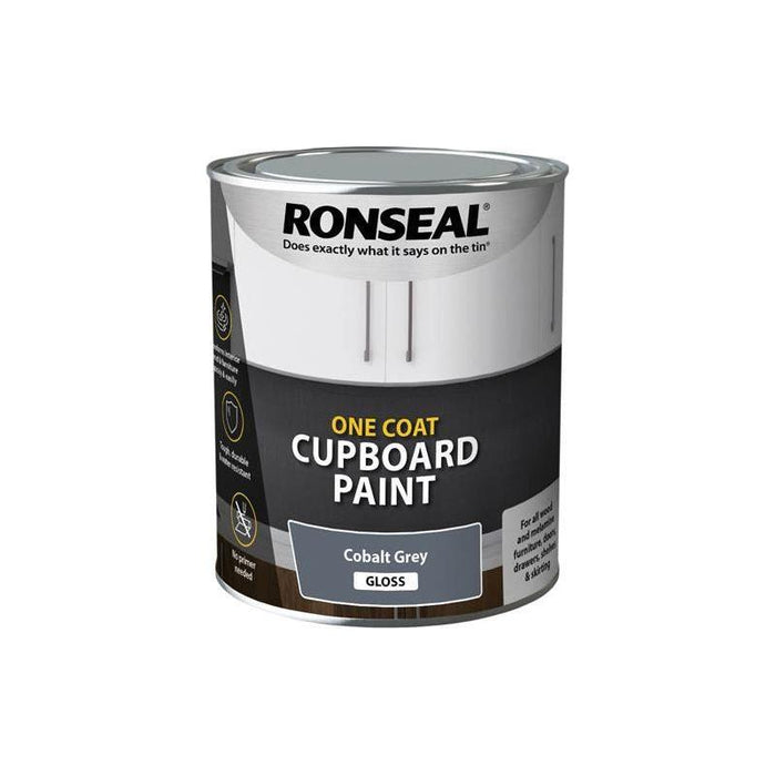 Ronseal One Coat Cupboard Paint Cobalt Grey Gloss 750ml Ronseal - Town Tools