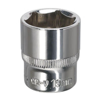 Sealey WallDrive Socket 19mm 3/8"Sq Drive Fully Polished SP3819