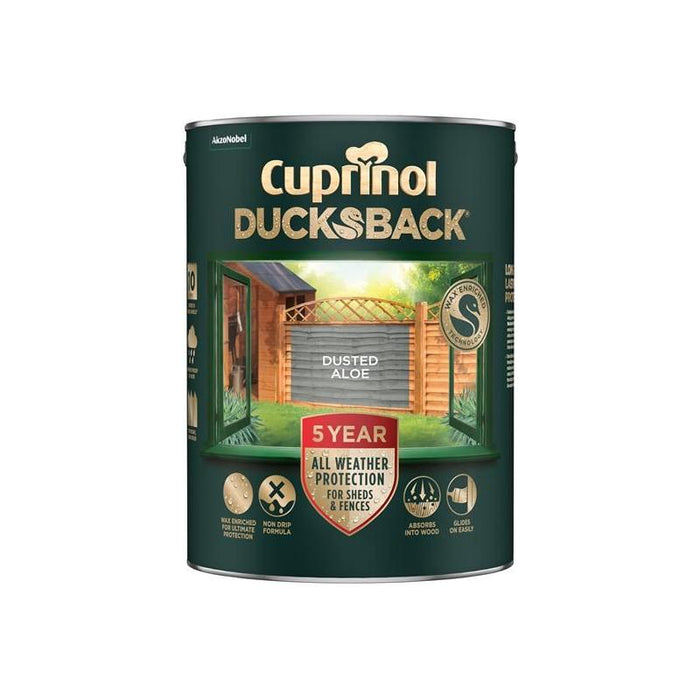 Cuprinol Ducksback 5 Year Waterproof for Sheds & Fences Dusted Aloe 5 litre Cuprinol - Town Tools