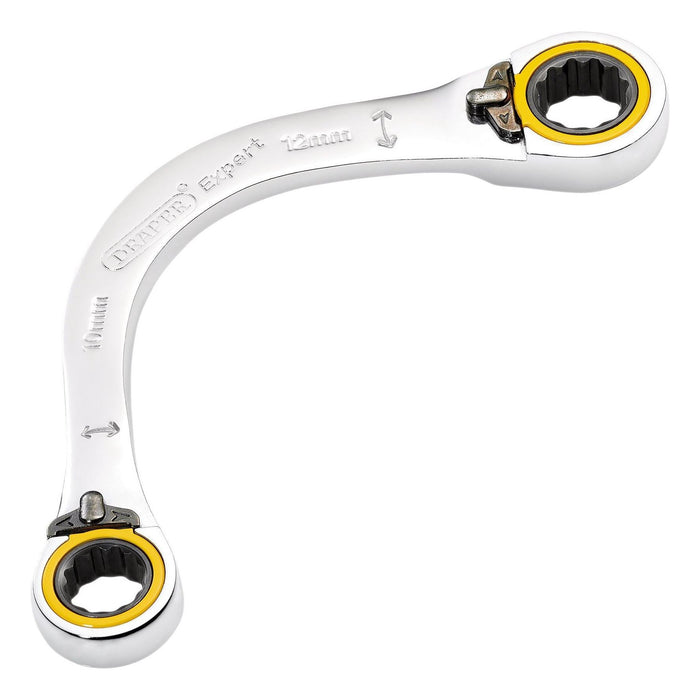 Draper Expert HI-TORQ Double Ring Ratchet Half Moon Spanner, 10 x 12mm Draper - Town Tools