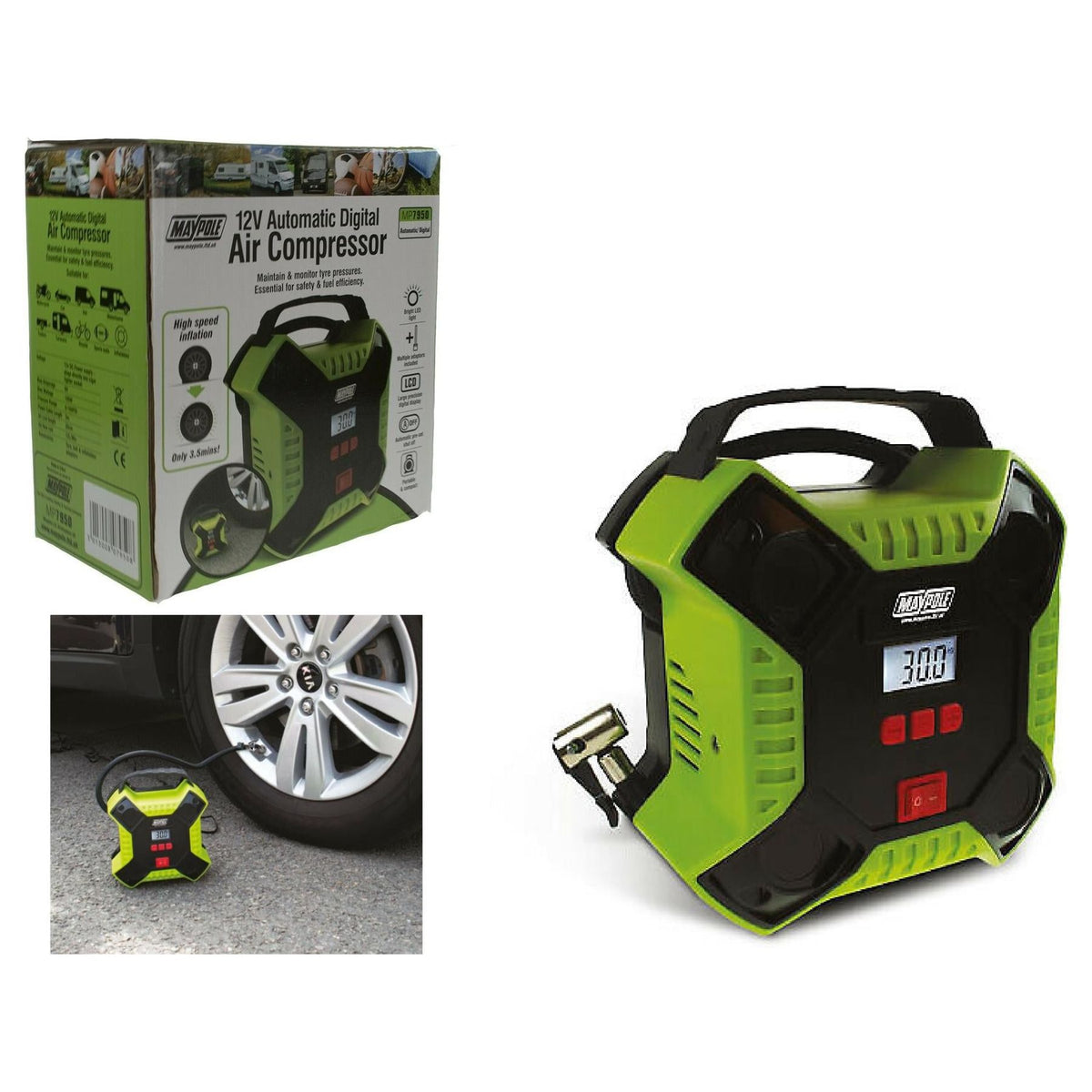 Maypole MP7950 12v Automatic Digital Car Bike Tyre Air Compressor Infl ...