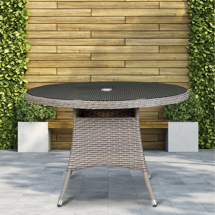 Dellonda Chester Rattan Wicker Round Outdoor Dining Table Tempered Glass Top