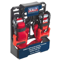 Sealey Slide Ratchet Tie Down 32mm x 3m Polyester Webbing with S-Hooks 1200kg Br
