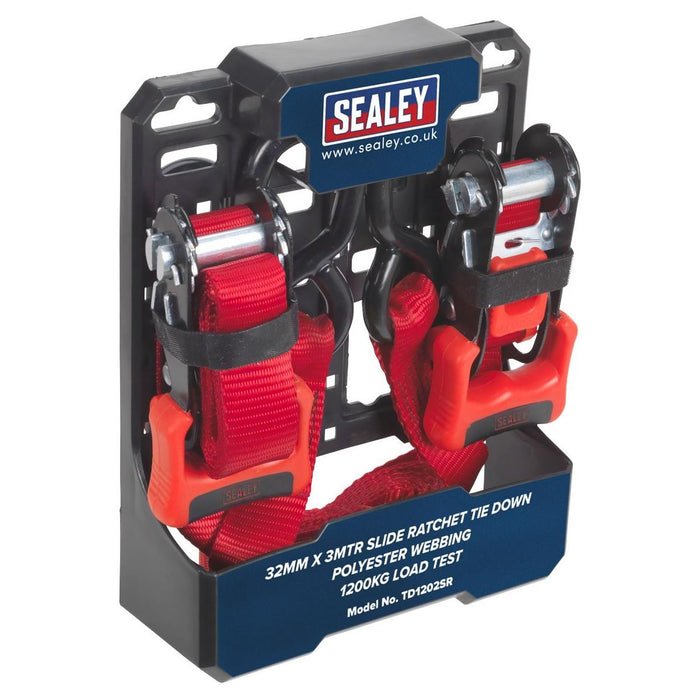 Sealey Slide Ratchet Tie Down 32mm x 3m Polyester Webbing with S-Hooks 1200kg Br Sealey - Town Tools 