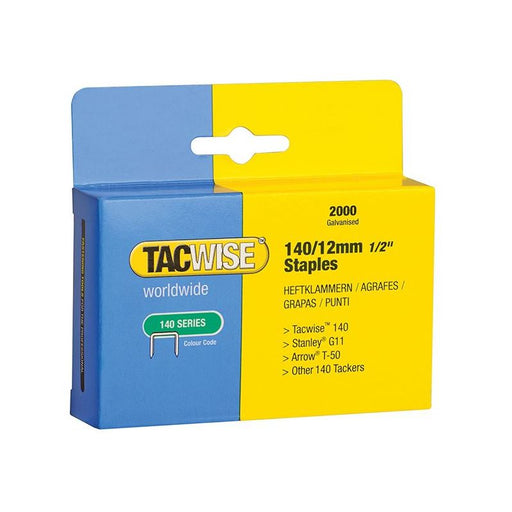 Tacwise 140 Heavy-Duty Staples 12mm (Type T50 G) (Pack 2000) Tacwise - Town Tools