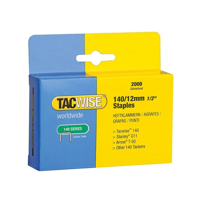 Tacwise 140 Heavy-Duty Staples 12mm (Type T50 G) (Pack 2000) Tacwise - Town Tools