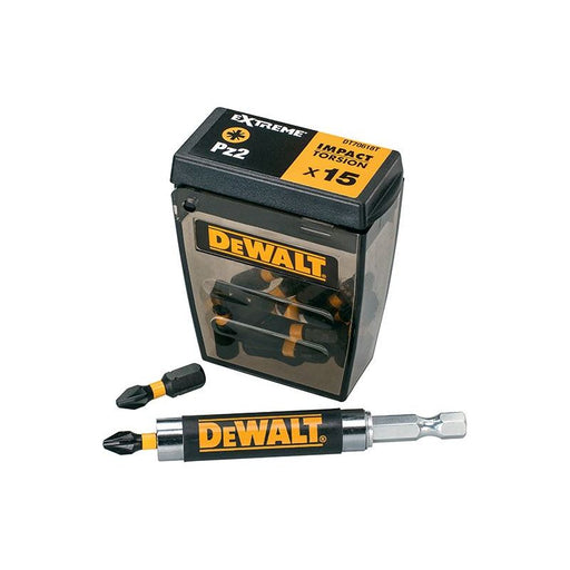 Dewalt Power Tools Extreme Impact Torsion Bits PZ2 (Tic Tac Box 15) and Holder DeWALT Power Tools - Town Tools