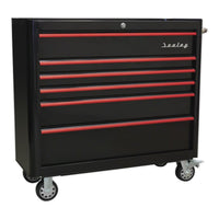 Sealey Rollcab 6 Drawer Wide Retro Style Black with Red Anodised Drawer Pulls