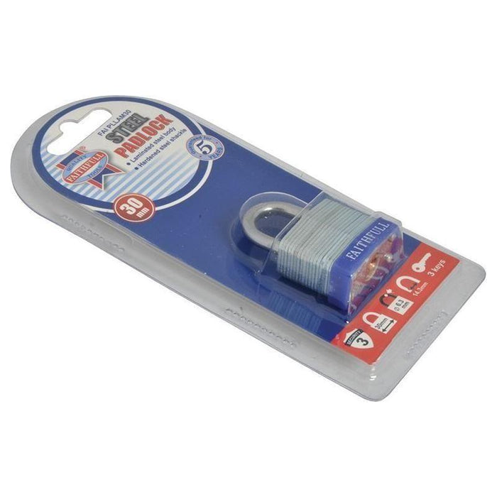 Faithfull Laminated Steel Padlock 30mm 3 Keys Faithfull - Town Tools