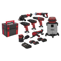 Sealey 8 x 20V SV20 Series Cordless Tool Combo 4 Batteries CP20VCOMBO4