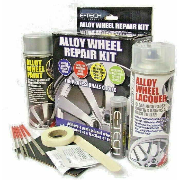 E-Tech Alloy Silver Wheel Refurbishment Repair Kit Wheel Spray Paint + Lacquer