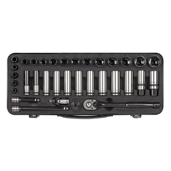 Sealey Socket Set 34pc 3/8"Sq Drive WallDrive Metric Black Series AK7971 Sealey - Town Tools 