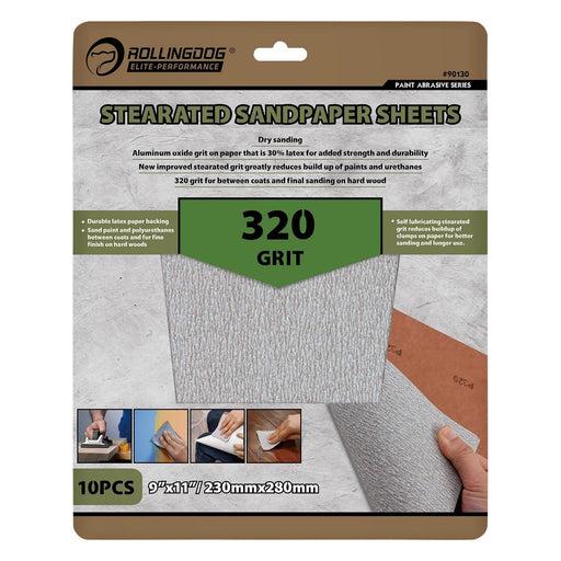Draper Rollingdog Stearated Sanding Sheets, 230 x 280mm, 320 Grit (Pack of 10) Draper - Town Tools