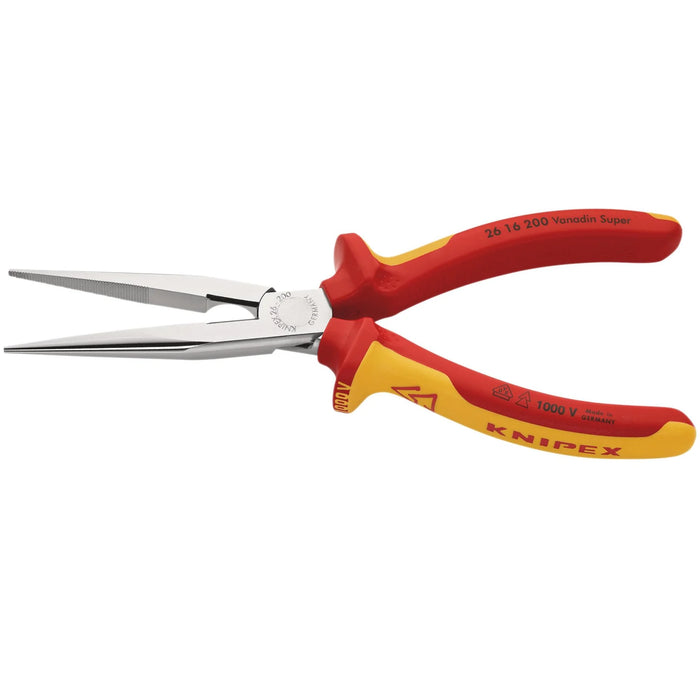 KNIPEX 26 16 200 SB VDE Snipe Nose Side Cutting Pliers, 200mm - 26 16 200 SB