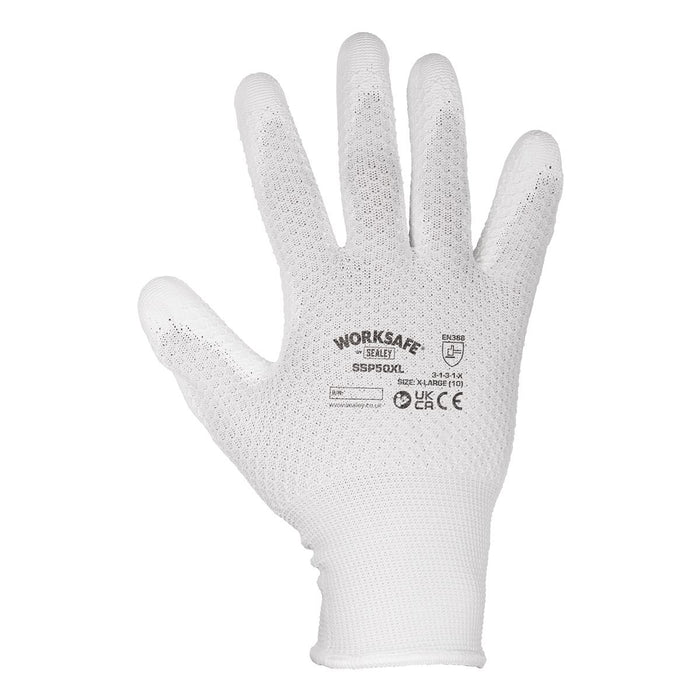 Worksafe Worksafe White Precision Grip Gloves, X-Large - Pack of 6 Pairs Worksafe - Town Tools 