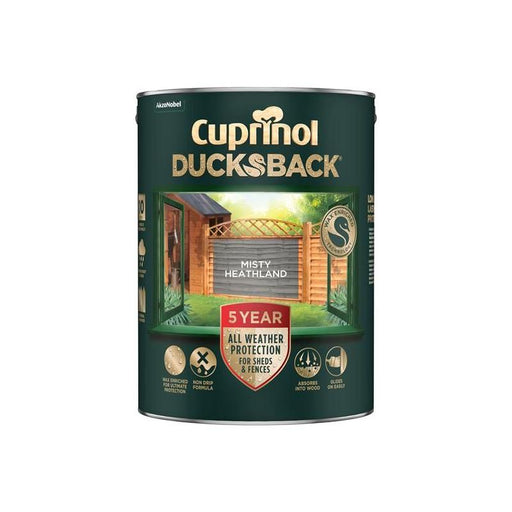 Cuprinol Ducksback 5 Year Waterproof for Sheds & Fences Misty Heathland 5 litre Cuprinol - Town Tools