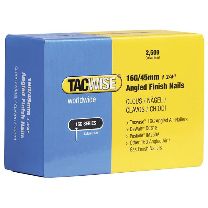 Tacwise 16G Angled Finish Nails 45mm for DC618K (Pack 2500) Tacwise - Town Tools