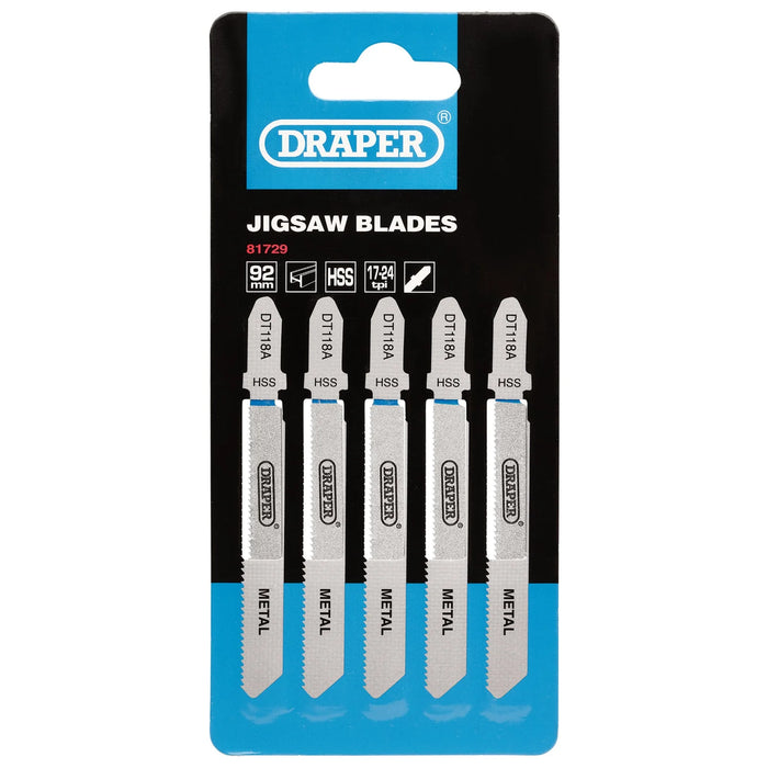 Draper DT118A Jigsaw Blade Set, 92mm (5 Piece) - DT118A