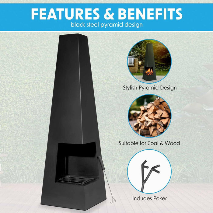 Dellonda Chiminea Wood Burner Heater for Outdoors W45cm x H150cm - Black Steel Dellonda - Town Tools 