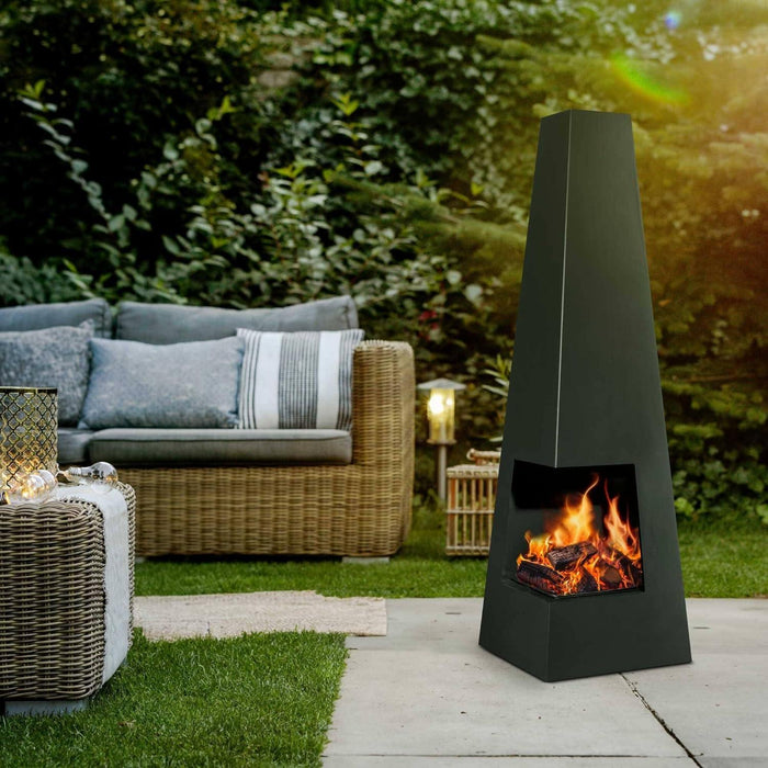 Dellonda Chiminea Wood Burner Heater for Outdoors W45cm x H150cm - Black Steel Dellonda - Town Tools 