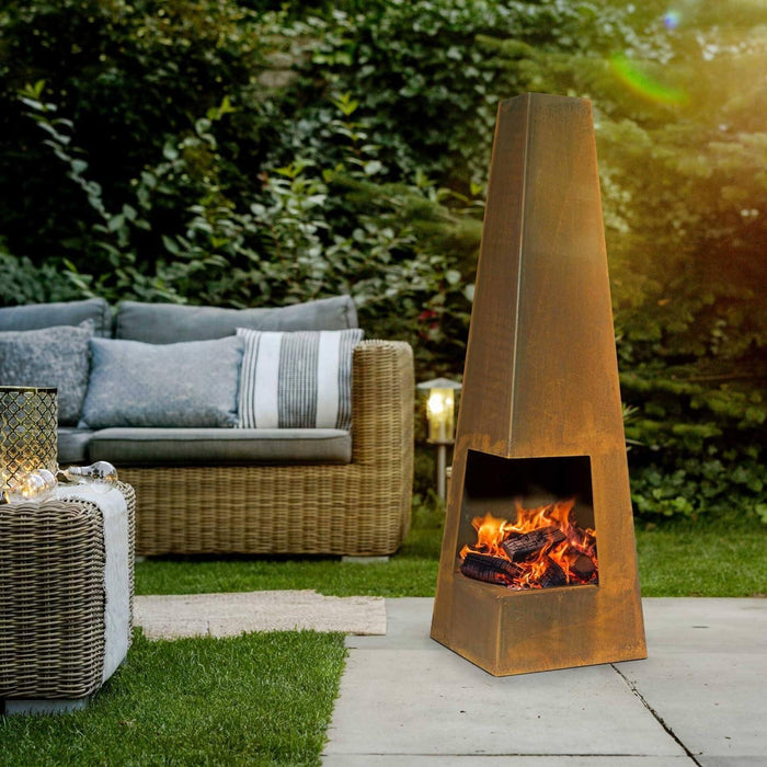 Dellonda Chiminea Wood Burner Heater for Outdoors W45cm x H150cm Corten Steel Dellonda - Town Tools 