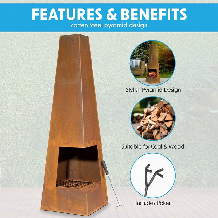 Dellonda Chiminea Wood Burner Heater for Outdoors W45cm x H150cm Corten Steel