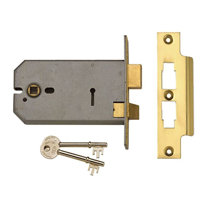 Union 2077-6 3 Lever Horizontal Mortice Lock Polished Brass 149mm UNION - Town Tools