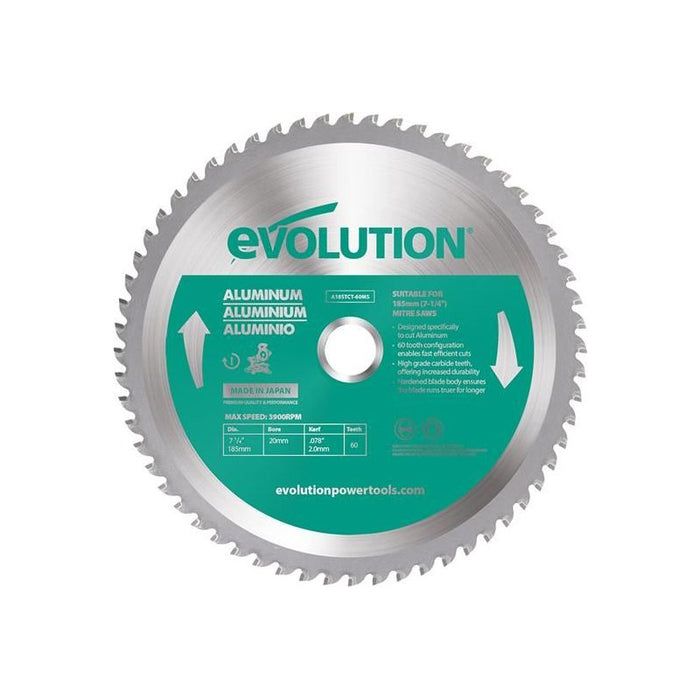 Evolution Aluminium Cutting Circular Saw Blade 185 x 20mm x 60T Evolution - Town Tools