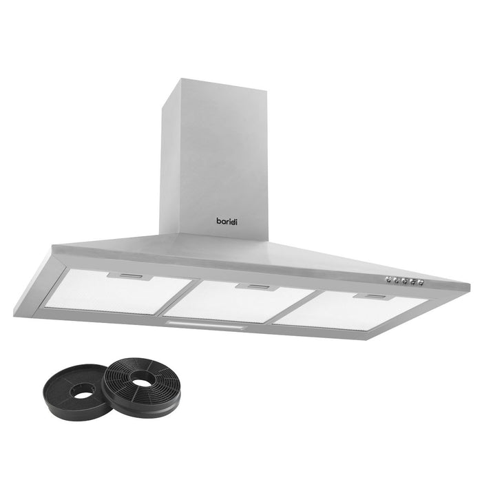 Baridi Curved Glass Cooker Hood Carbon Filters & LED Lights 60cm Stainless Steel