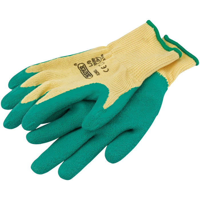 Draper Heavy Duty Latex Coated Work Gloves, Large, Green - HDLGA/B