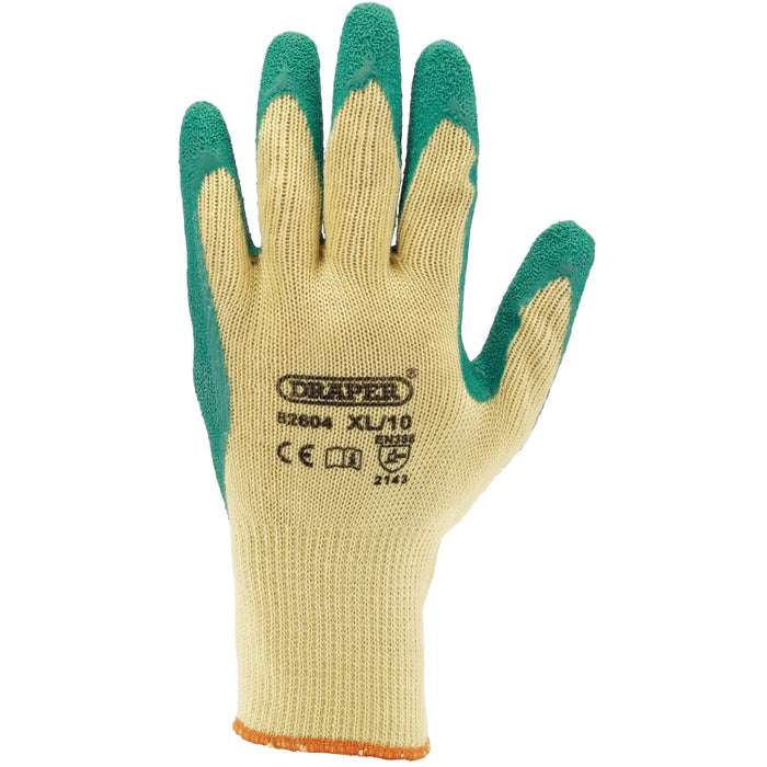 Draper Heavy Duty Latex Coated Work Gloves, Extra Large, Green - HDLGA/B