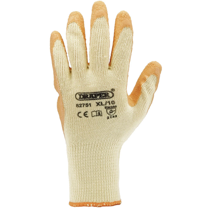 Draper Heavy Duty Latex Coated Work Gloves, Extra Large, Orange (Pack of 10)