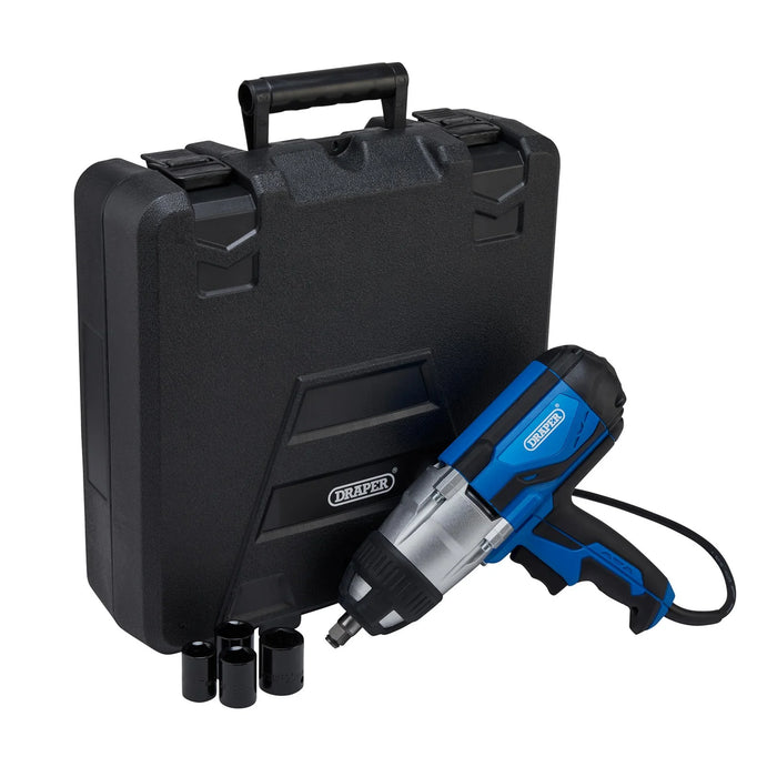 Draper 230V Impact Wrench Kit, 1/2" Sq.Dr., 480Nm, 4 x Impact Sockets - IW1000D