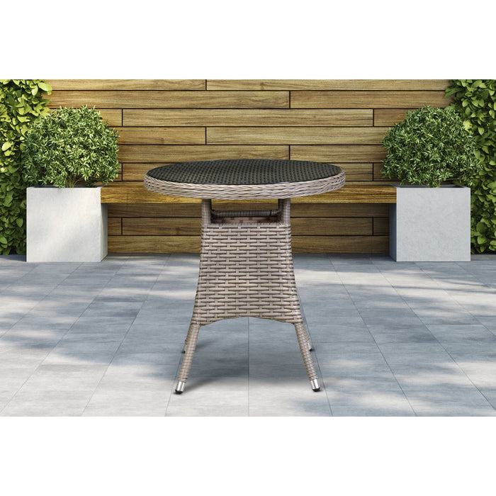 Dellonda Chester Rattan Wicker Round Outdoor Table with Tempered Glass Top