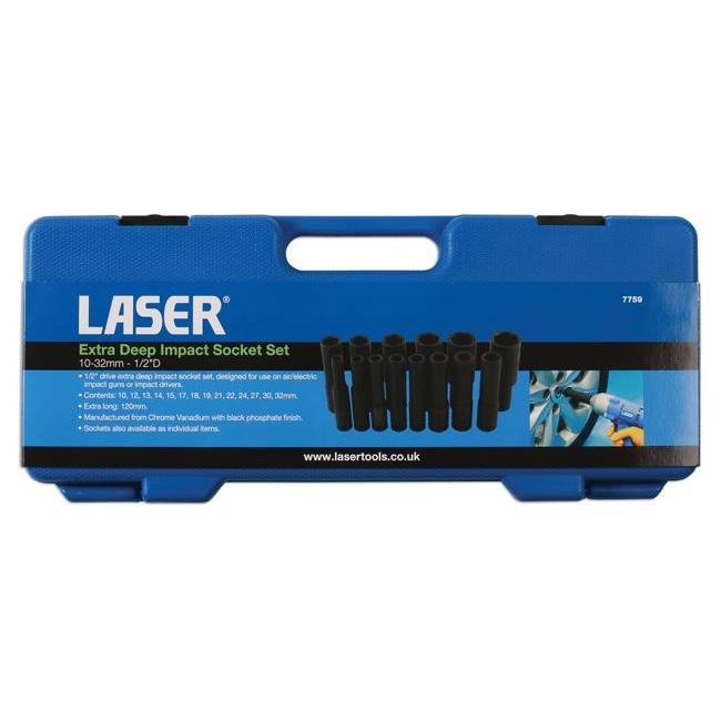 Laser Extra Deep Impact Socket Set 1/2"D 14pc 7759 Laser - Town Tools 