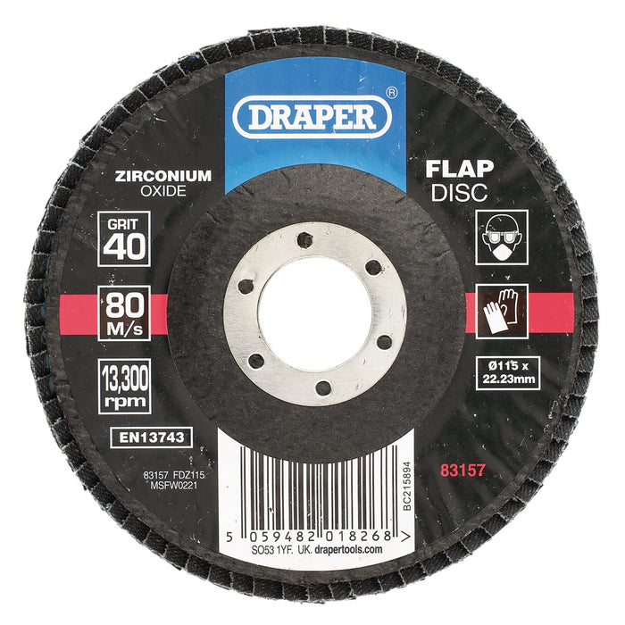Draper Zirconium Oxide Flap Disc, 115 x 22.23mm, 40 Grit - FDZ115