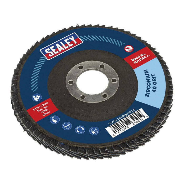 Sealey Flap Disc Zirconium115mm22mm Bore 40Grit FD11540 Sealey - Town Tools 