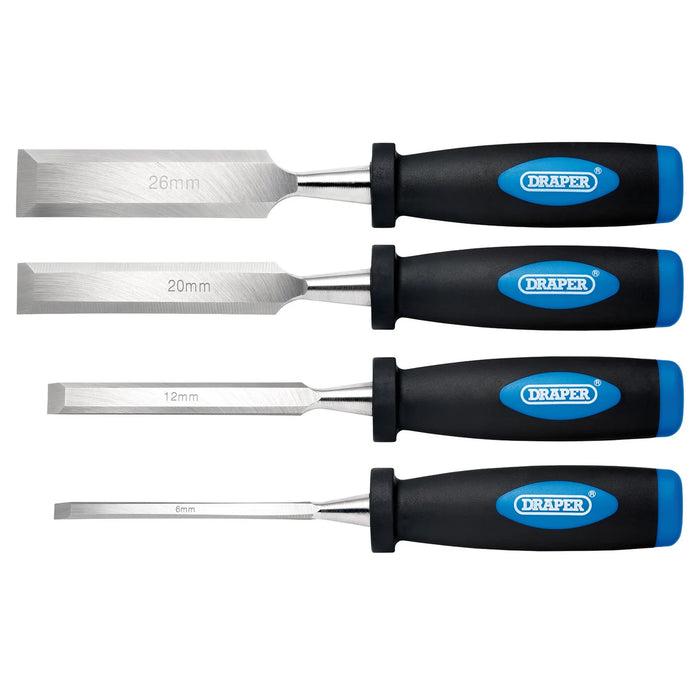 Draper Soft Grip Bevel Edge Wood Chisel Set (4 Piece) - DWCSGSET4