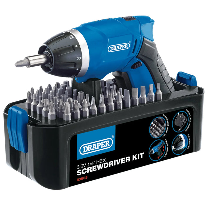 Draper 3.6V Cordless Li-ion Screwdriver Kit - CD36LIASF