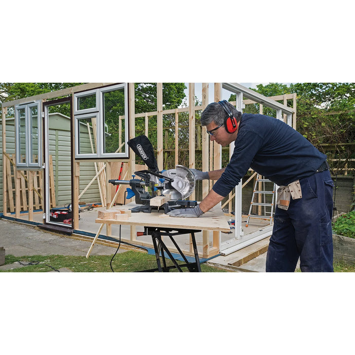 Draper 230V Sliding Compound Mitre Saw with Laser Cutting Guide, 210mm, 1500W