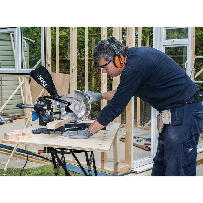 Draper 230V Sliding Compound Mitre Saw with Laser Cutting Guide, 210mm, 1500W
