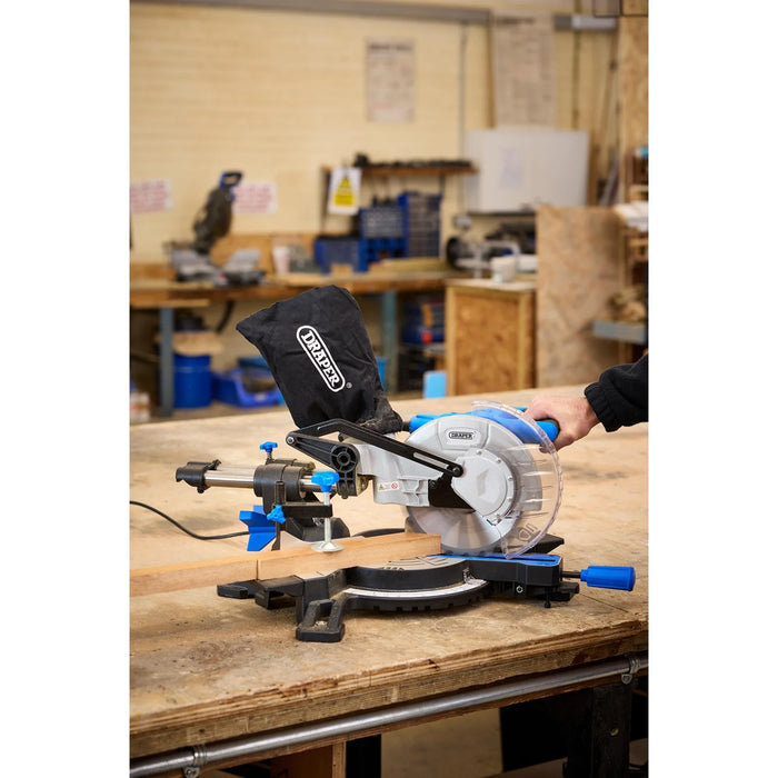 Draper 230V Sliding Compound Mitre Saw with Laser Cutting Guide, 210mm, 1500W