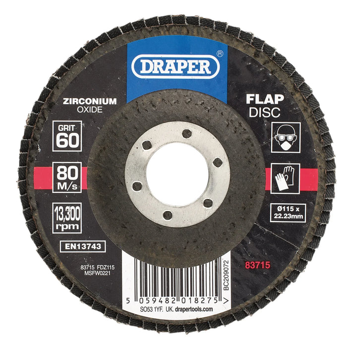 Draper Zirconium Oxide Flap Disc, 115 x 22.23mm, 60 Grit - FDZ115