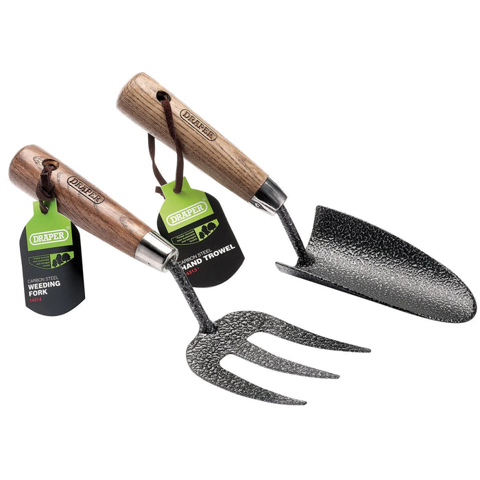 Draper Carbon Steel Heavy Duty Hand Fork and Trowel Set with Ash Handles (2