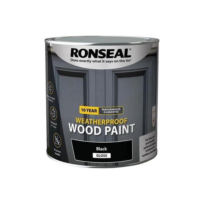 Ronseal 10 Year Weatherproof Wood Paint Black Gloss 2.5 litre Ronseal - Town Tools